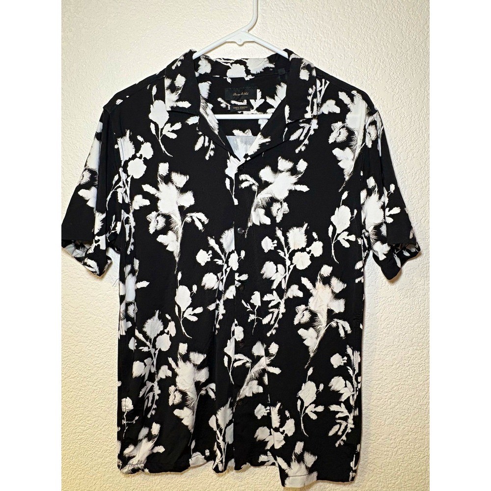 Porter & Ash Mens M Regular Black White Floral Stretch Woven Button-Up Shirt